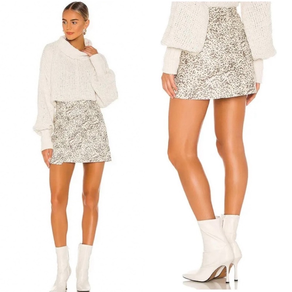 Free People Printed Fake Out Leopard Print Faux Wrap Mini Skirt
